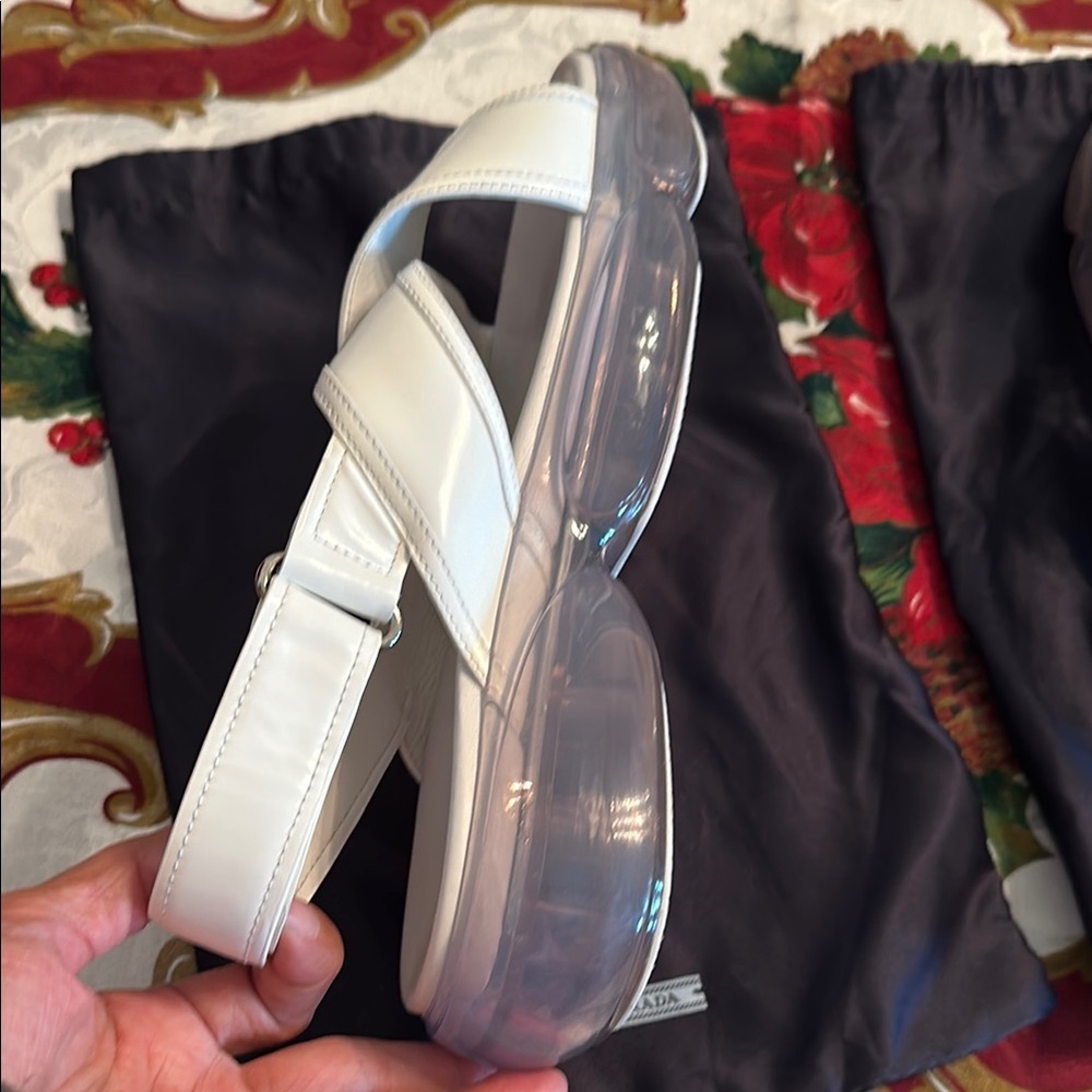 Prada Ivory Sandals with Black Dust Bags - Picture 4 of 9